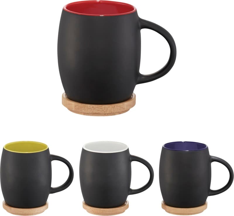 Hearth 400 ml ceramic mug with wooden coaster 14