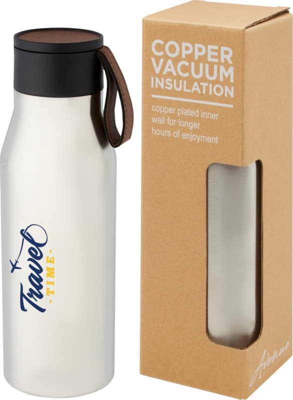 Ljungan 500 ml copper vacuum insulated stainless steel bottle with PU leather strap and lid 7