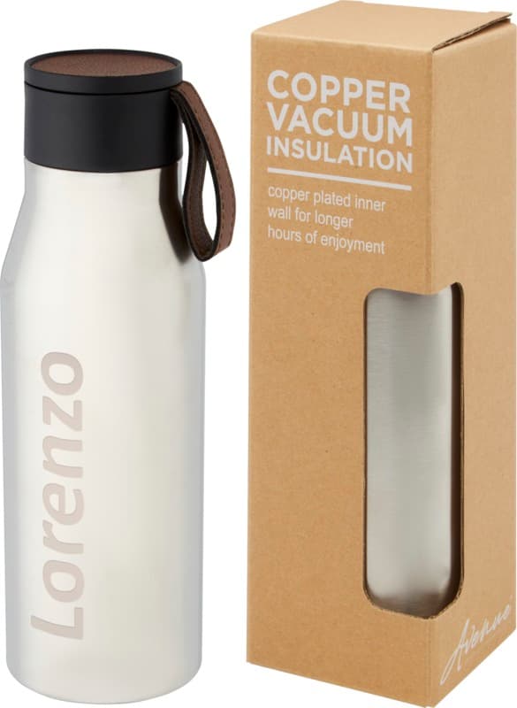 Ljungan 500 ml copper vacuum insulated stainless steel bottle with PU leather strap and lid 9