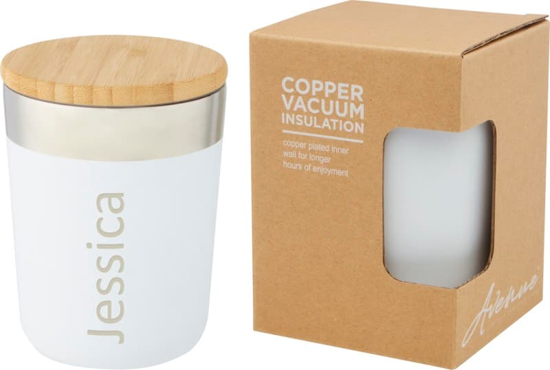 Lagan 330 ml copper vacuum insulated stainless steel tumbler with bamboo lid 10