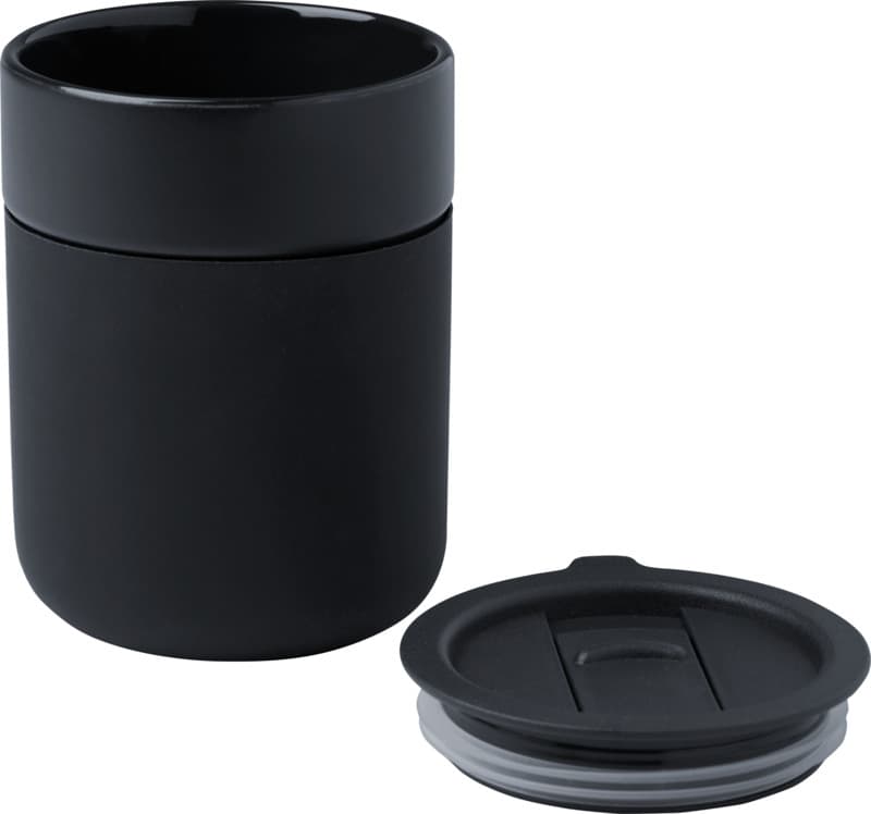 Java 330 ml ceramic tumbler with silicone wrap and plastic lid 24
