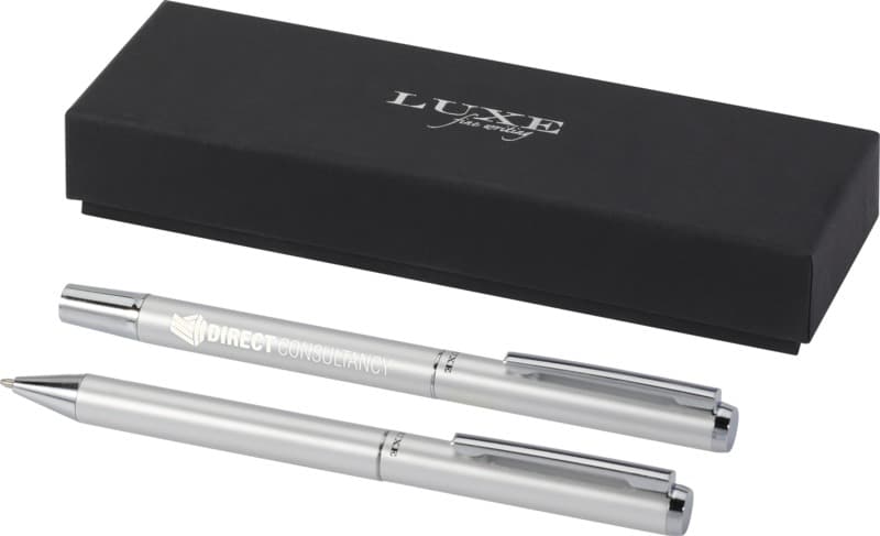 Lucetto recycled aluminium ballpoint and rollerball pen gift set (black ink) 6