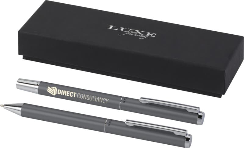 Lucetto recycled aluminium ballpoint and rollerball pen gift set (black ink) 12