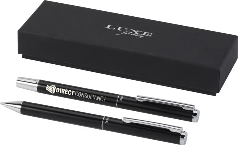Lucetto recycled aluminium ballpoint and rollerball pen gift set (black ink) 18