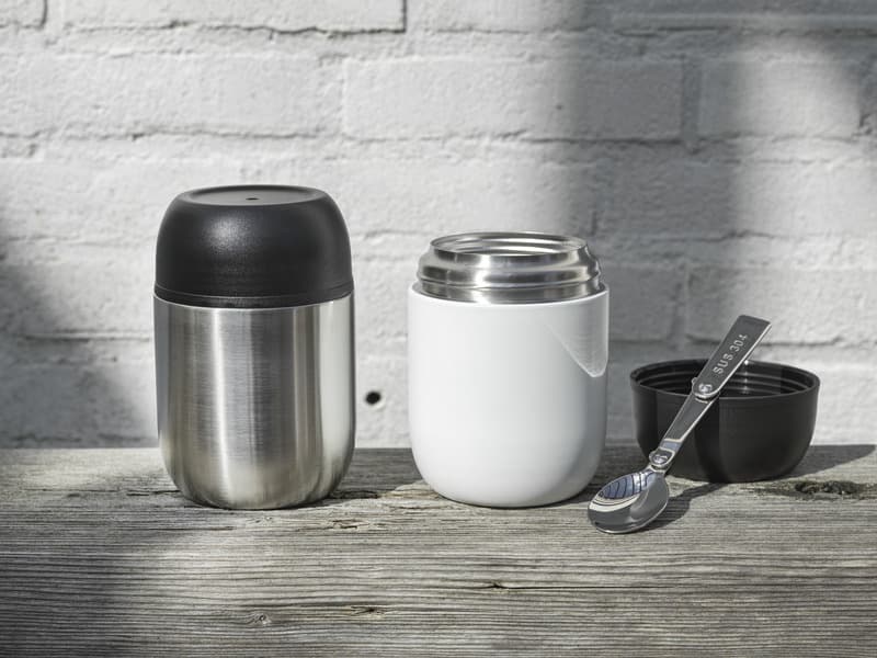 Supo 480 ml double-walled recycled stainless steel lunch pot with foldable spoon 14