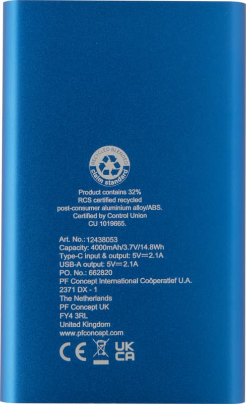 Pep 4000 mAh Type-C recycled aluminium power bank  11