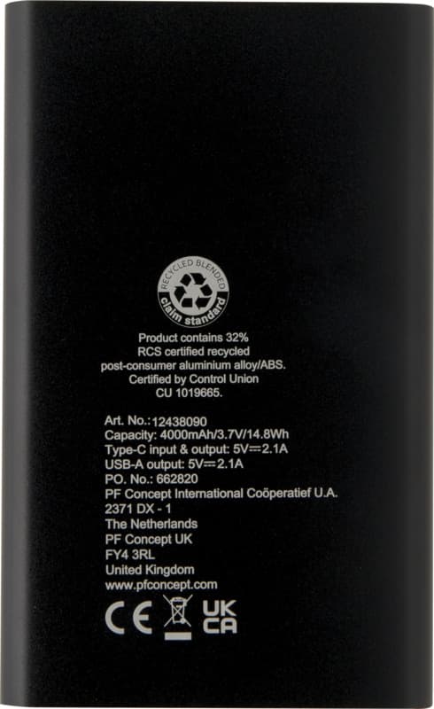 Pep 4000 mAh Type-C recycled aluminium power bank  35
