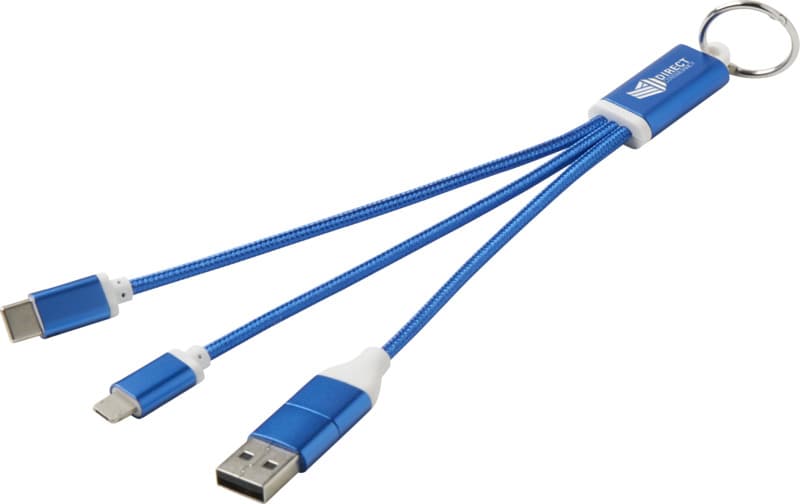 Metal 4-in-1 recycled aluminium charging cable with keychain 12