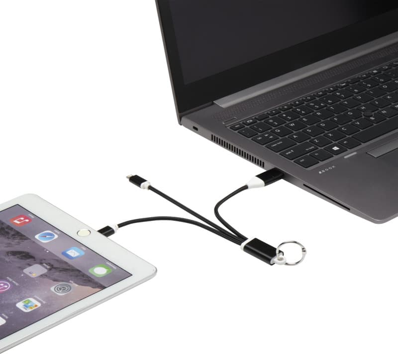 Metal 4-in-1 recycled aluminium charging cable with keychain 21