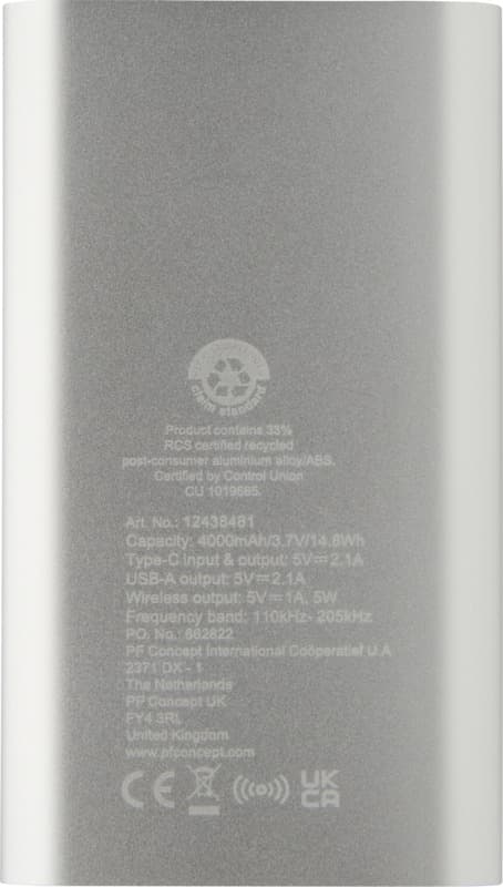 Juice 4000 mAh Type-C recycled aluminium wireless power bank  19