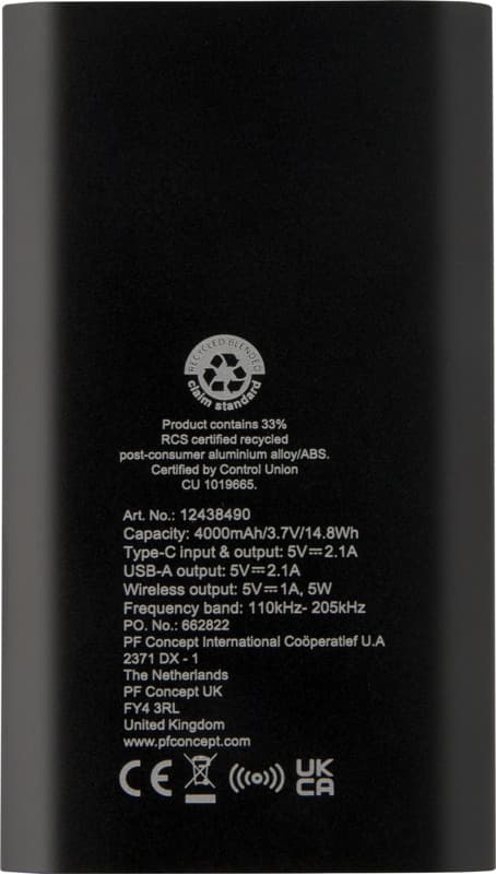 Juice 4000 mAh Type-C recycled aluminium wireless power bank  27
