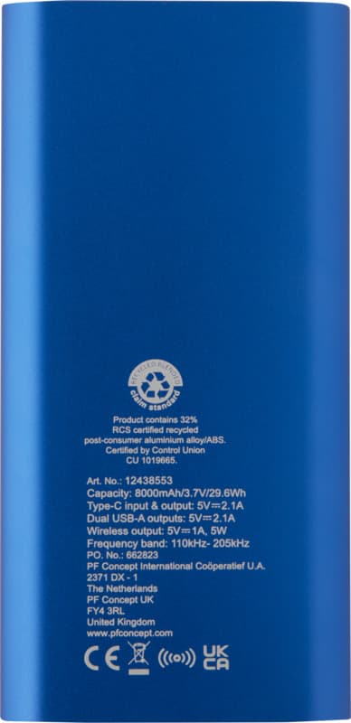 Juice 8000 mAh Type-C recycled aluminium wireless power bank 11