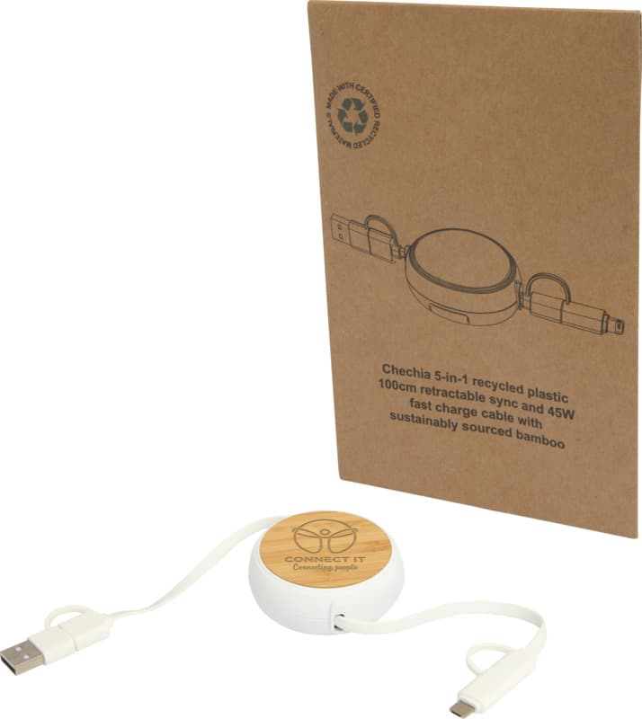 Chechia 5-in-1 recycled plastic 100 cm retractable data sync and 45W fast charge cable 8