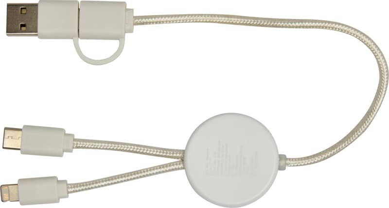 Chechia 5-in-1 recycled plastic 30 cm data sync and 27W fast charge cable with bamboo details 3