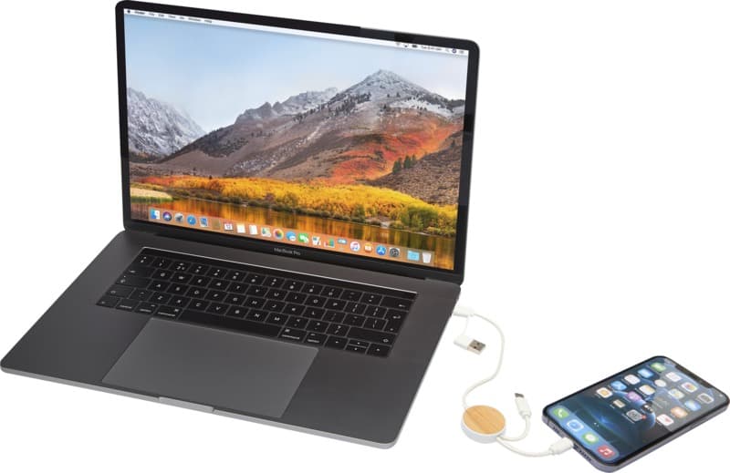 Chechia 5-in-1 recycled plastic 30 cm data sync and 27W fast charge cable with bamboo details 6