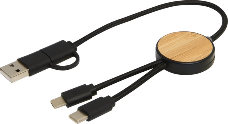 Chechia 5-in-1 recycled plastic 30 cm data sync and 27W fast charge cable with bamboo details 12