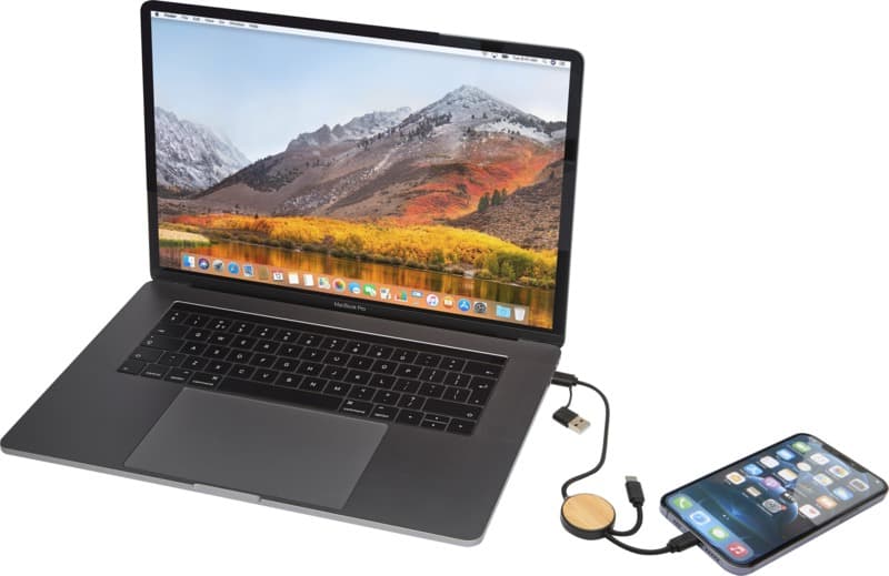 Chechia 5-in-1 recycled plastic 30 cm data sync and 27W fast charge cable with bamboo details 14