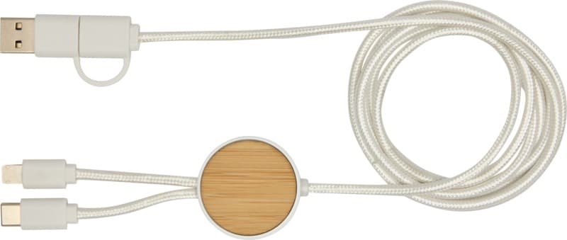 Chechia 5-in-1 recycled plastic 150 cm data sync and 27W fast charge cable with bamboo details 2