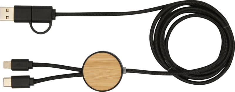 Chechia 5-in-1 recycled plastic 150 cm data sync and 27W fast charge cable with bamboo details 10