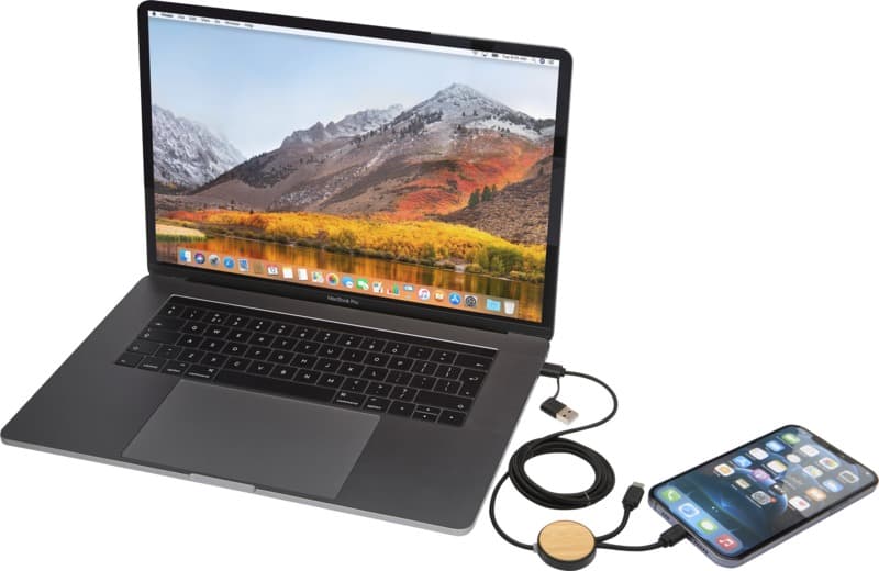 Chechia 5-in-1 recycled plastic 150 cm data sync and 27W fast charge cable with bamboo details 14