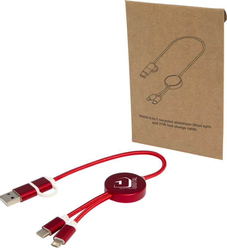 Alasia 5-in-1 recycled aluminium and plastic 30 cm data sync and 27W fast charge cable 8