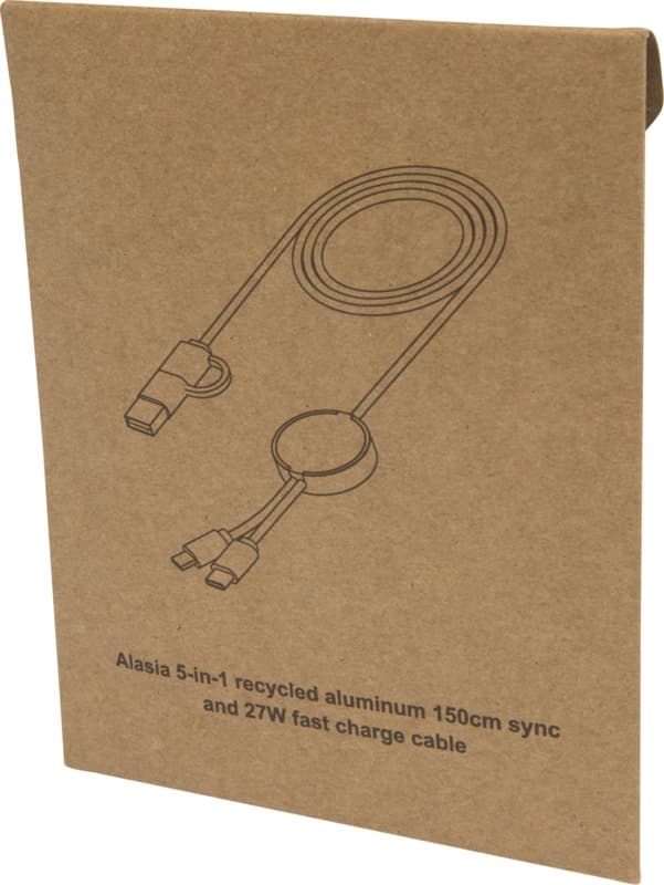 Alasia 5-in-1 recycled aluminium and plastic 150 cm data sync and 27W fast charge cable 23