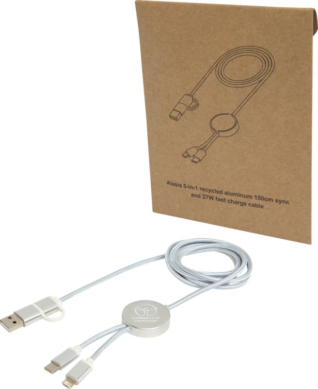 Alasia 5-in-1 recycled aluminium and plastic 150 cm data sync and 27W fast charge cable 24