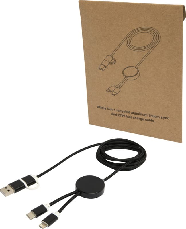 Alasia 5-in-1 recycled aluminium and plastic 150 cm data sync and 27W fast charge cable 25
