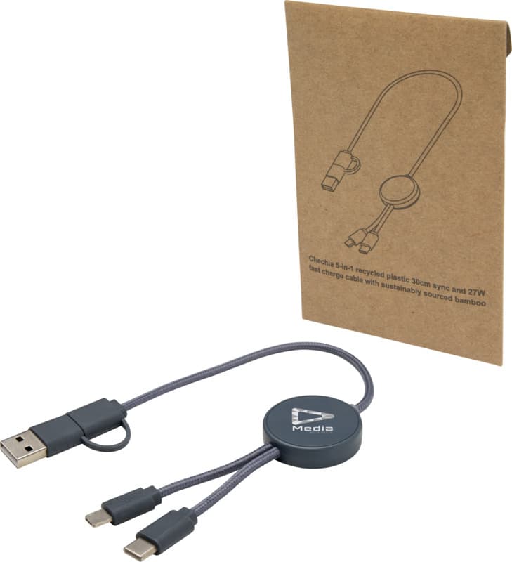 Citala 5-in-1 recycled plastic 30 cm data sync and 27W fast charge cable 24