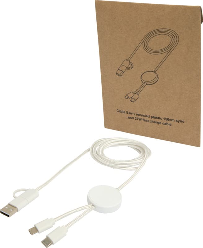 Citala 5-in-1 recycled plastic 150 cm data sync and 27W fast charge cable