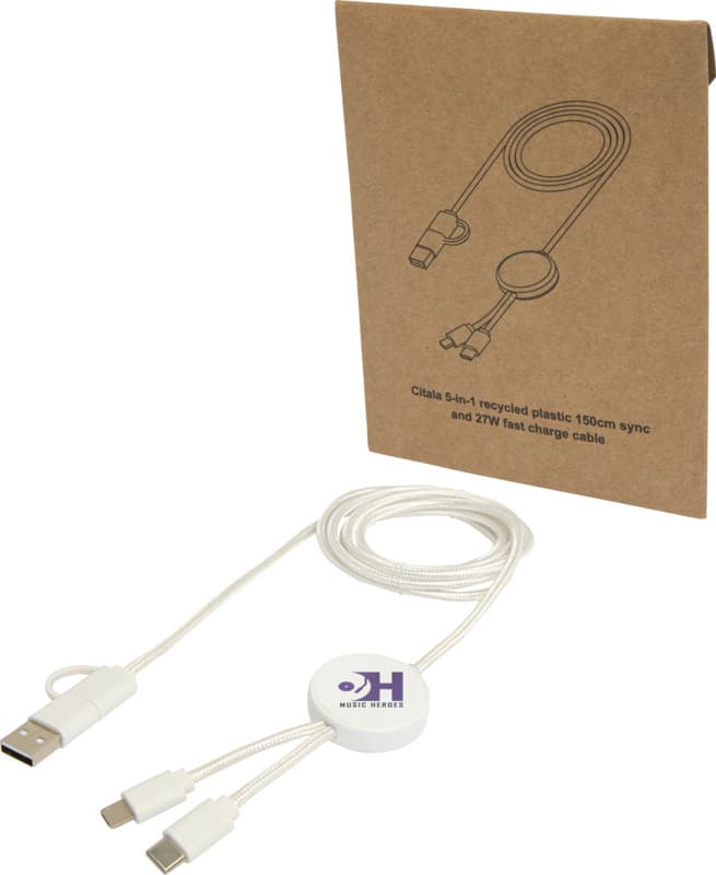 Citala 5-in-1 recycled plastic 150 cm data sync and 27W fast charge cable 8