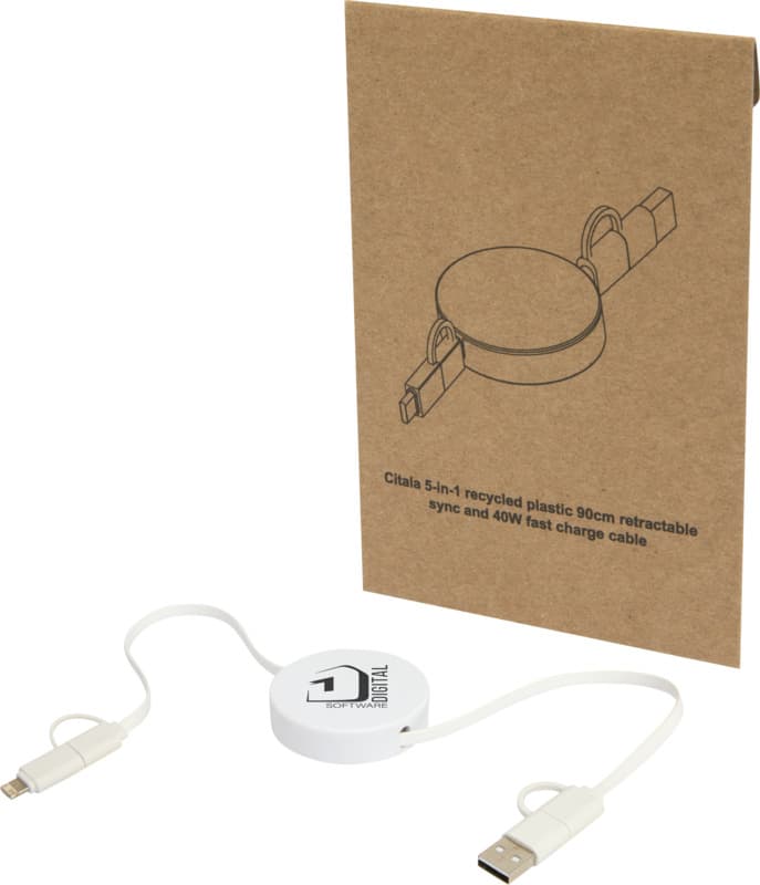 Citala 5-in-1 recycled plastic 90 cm retractable data sync and 40W fast charge cable 8
