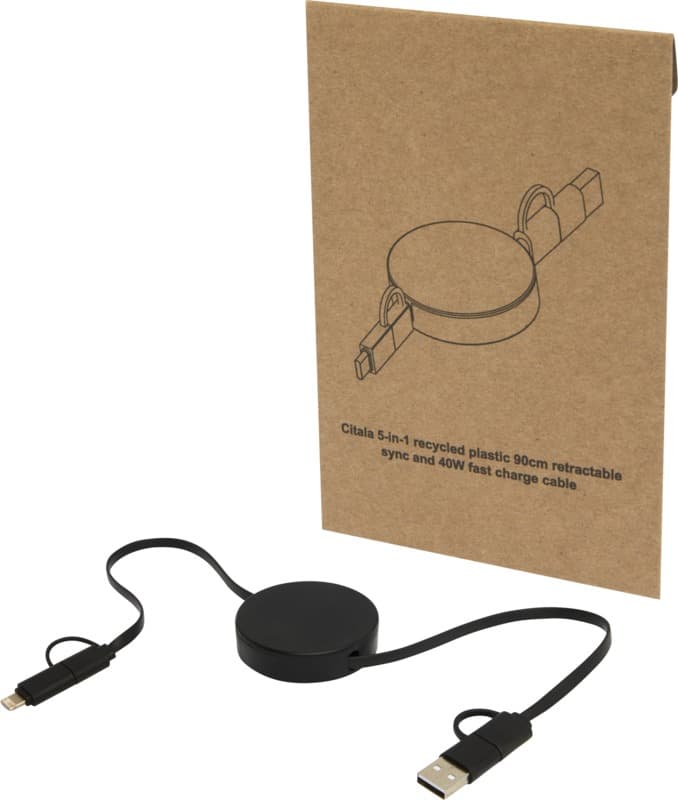 Citala 5-in-1 recycled plastic 90 cm retractable data sync and 40W fast charge cable 9