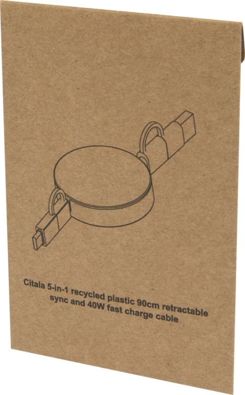 Citala 5-in-1 recycled plastic 90 cm retractable data sync and 40W fast charge cable 15