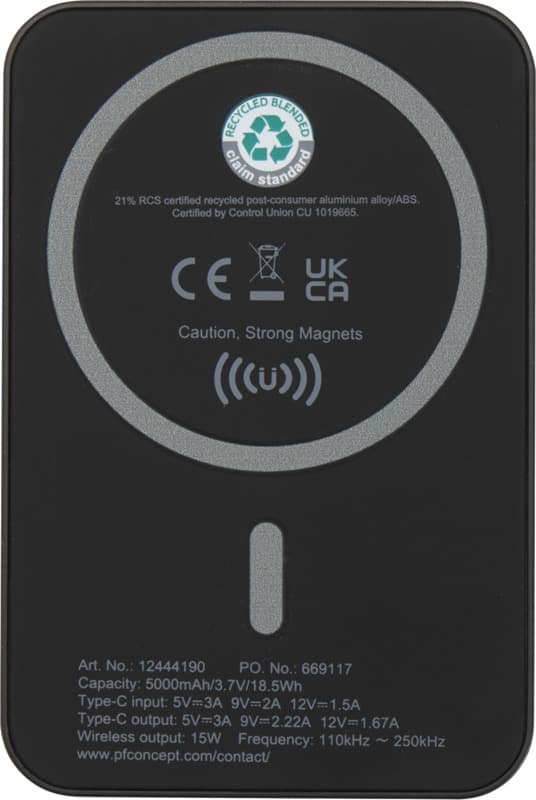 Acrab 5000 mAh 15W magnetic wireless power bank with 20W PD - made from recycled plastic 11