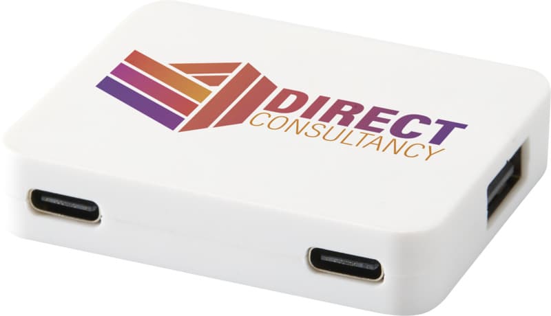 Gaia 4-port USB hub with USB-A and Type-C output and dual input - made from recycled plastic 5