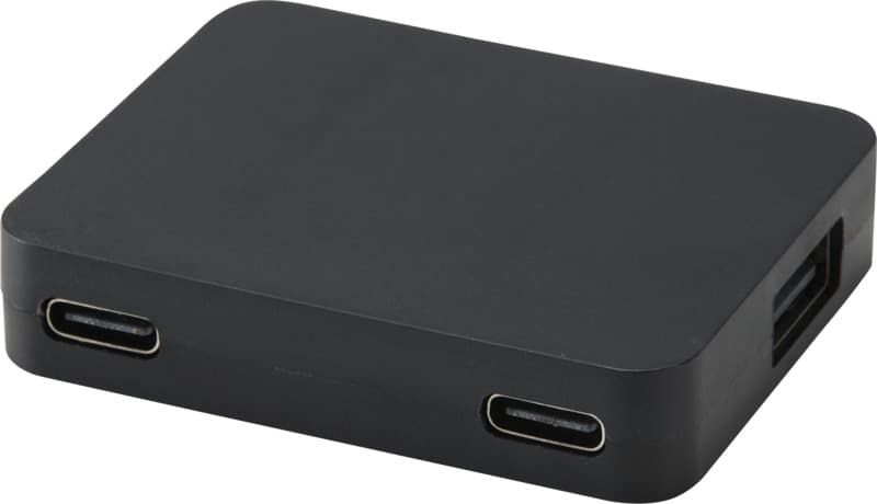 Gaia 4-port USB hub with USB-A and Type-C output and dual input - made from recycled plastic 6