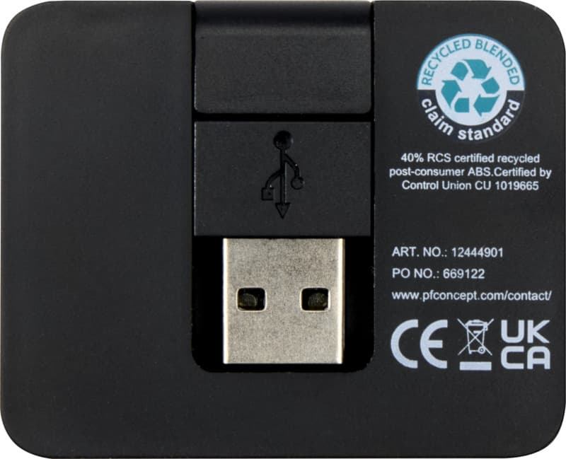 Gaia 4-port USB hub with USB-A and Type-C output and dual input - made from recycled plastic 8