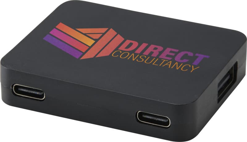 Gaia 4-port USB hub with USB-A and Type-C output and dual input - made from recycled plastic 10