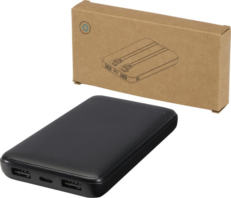 Adhil 10.000 mAh 10W recycled plastic power bank with 2 built-in cables 9