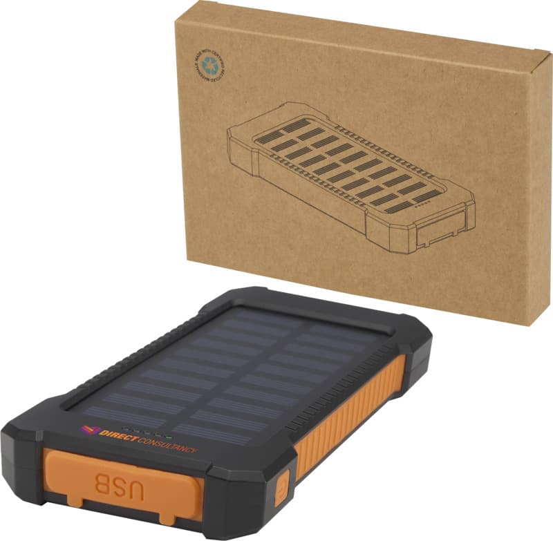 Altair 5000 mAh 10W recycled plastic rugged solar power bank with built-in torch 8