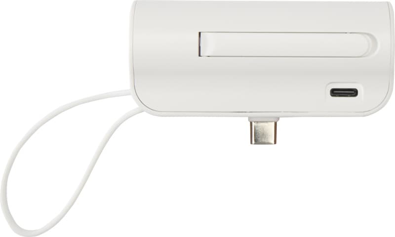 Alnair 5000 mAh 10W recycled plastic Type-C power bank with built-in flip stand and 2-in-1 cable 6