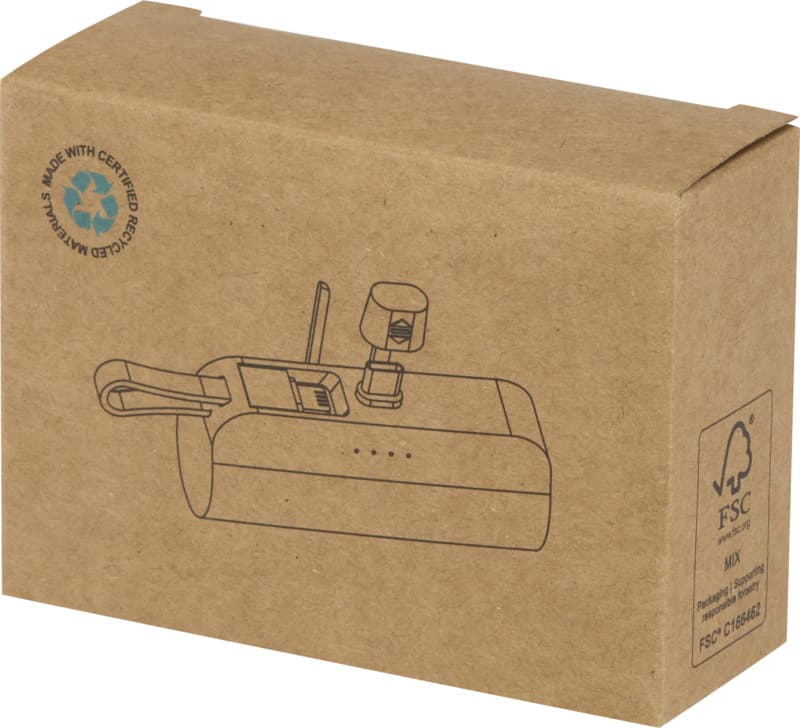 Alnair 5000 mAh 10W recycled plastic Type-C power bank with built-in flip stand and 2-in-1 cable 7