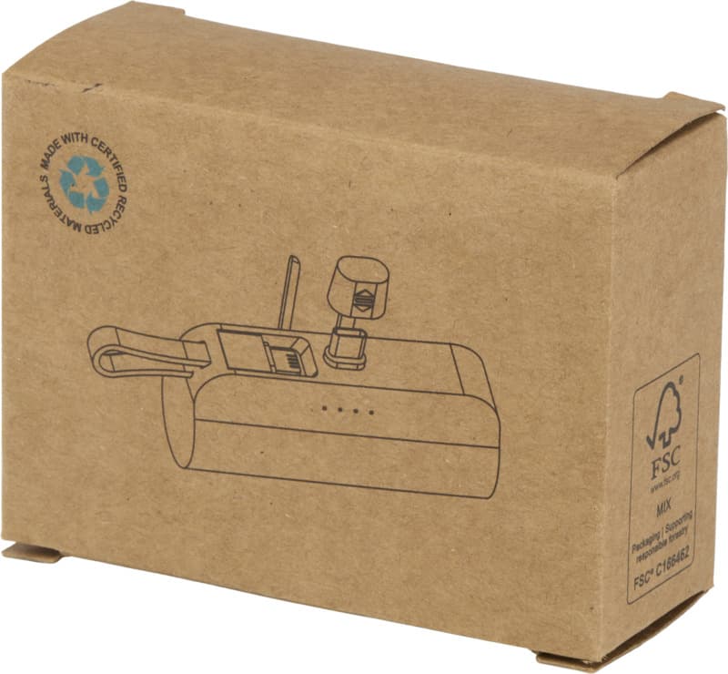 Alnair 5000 mAh 10W recycled plastic Type-C power bank with built-in flip stand and 2-in-1 cable 15