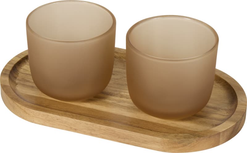 Male wooden serving tray and glass cups with matt finish set 1
