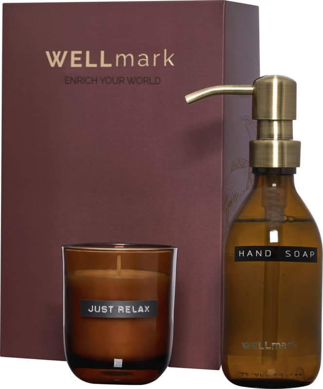 Wellmark Discovery 250 ml hand soap dispenser and 150 g scented candle set 6
