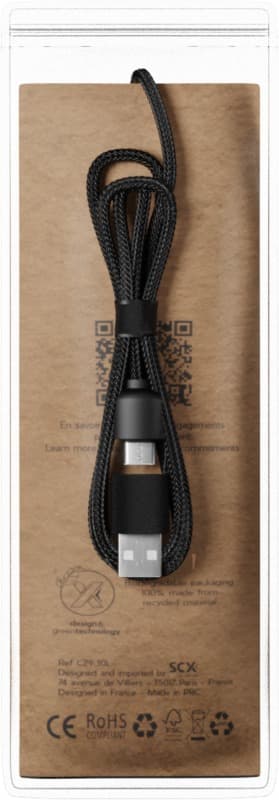 SCX.design C38 40W 5-in-1 rPET light-up logo charging cable with squared wooden casing 5