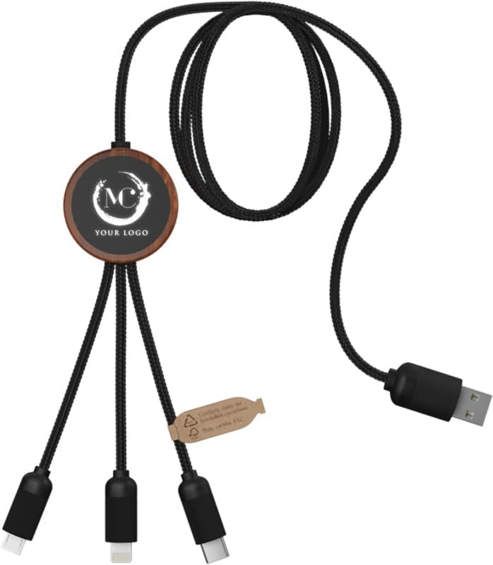 SCX.design C36 3-in-1 rPET light-up logo extended charging cable with round bamboo casing 7