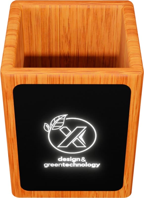 SCX.design O12 wooden light-up logo pencil holder with dual USB output 6