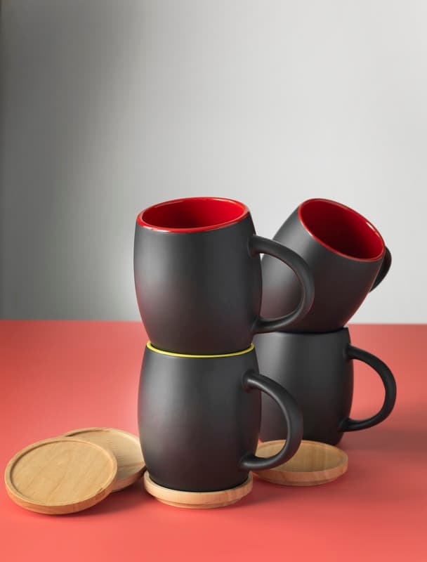 Hearth 400 ml ceramic mug with wooden coaster 5